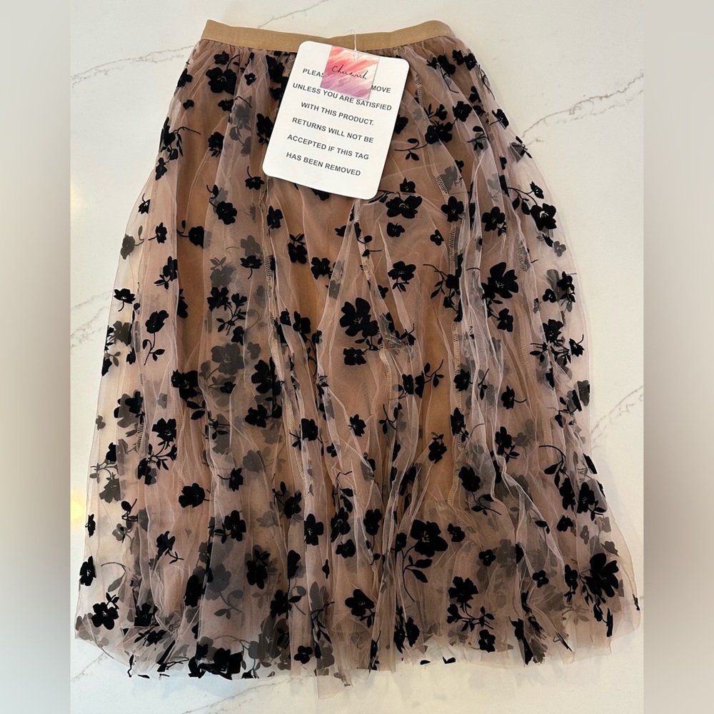 Chicwish Black Floral A-Line Skirt